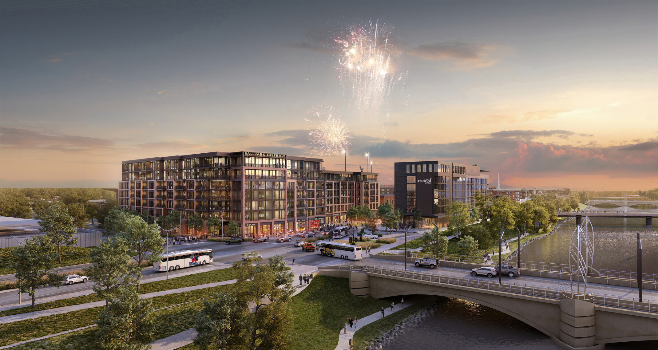 Design concept for the urban development, the Wichita Ballpark District Mixed-Use Development; mixed-use development to bolster cultural districts