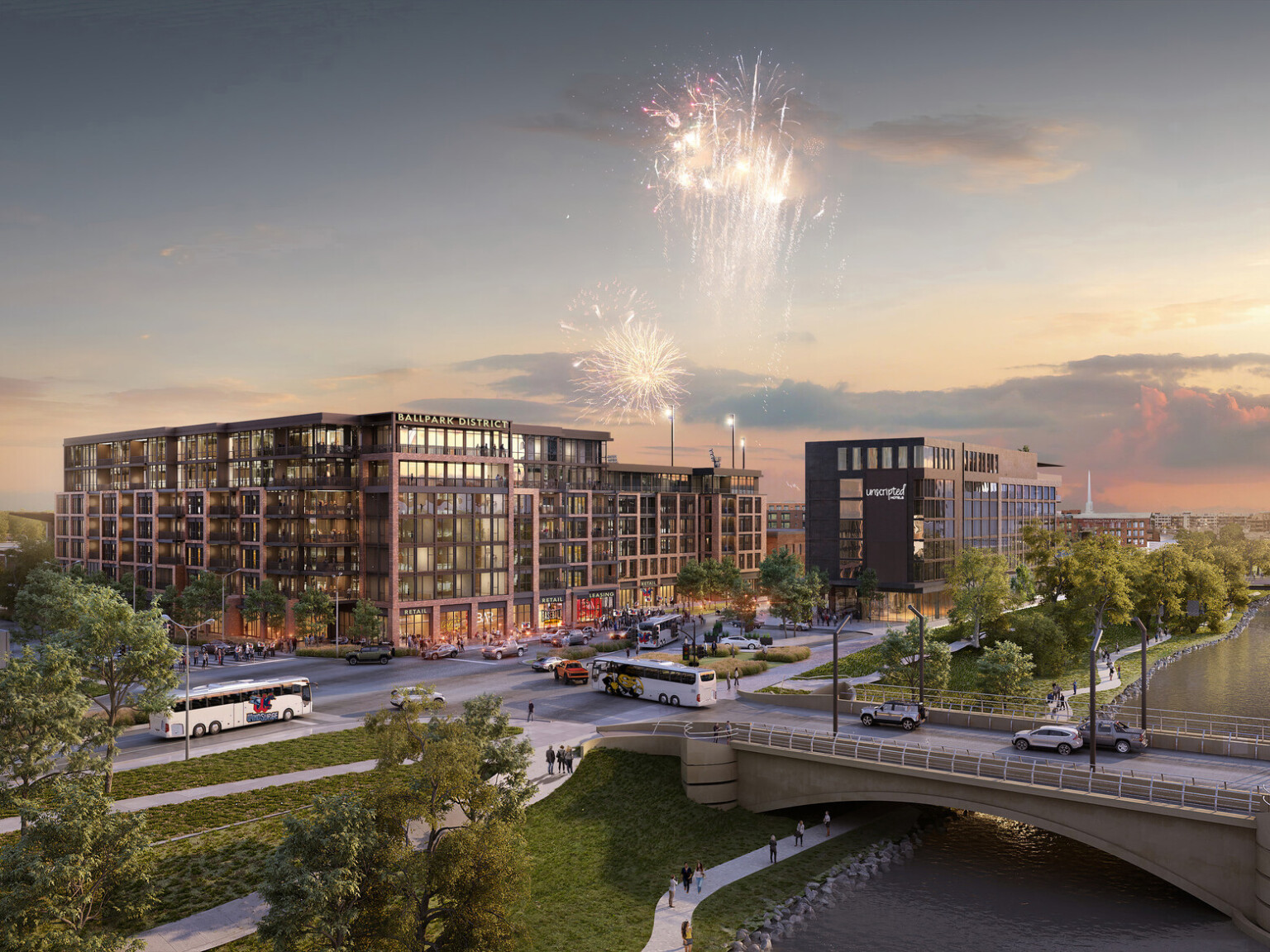 Design concept for the urban development, the Wichita Ballpark District Mixed-Use Development; mixed-use developement to bolster cultural districts