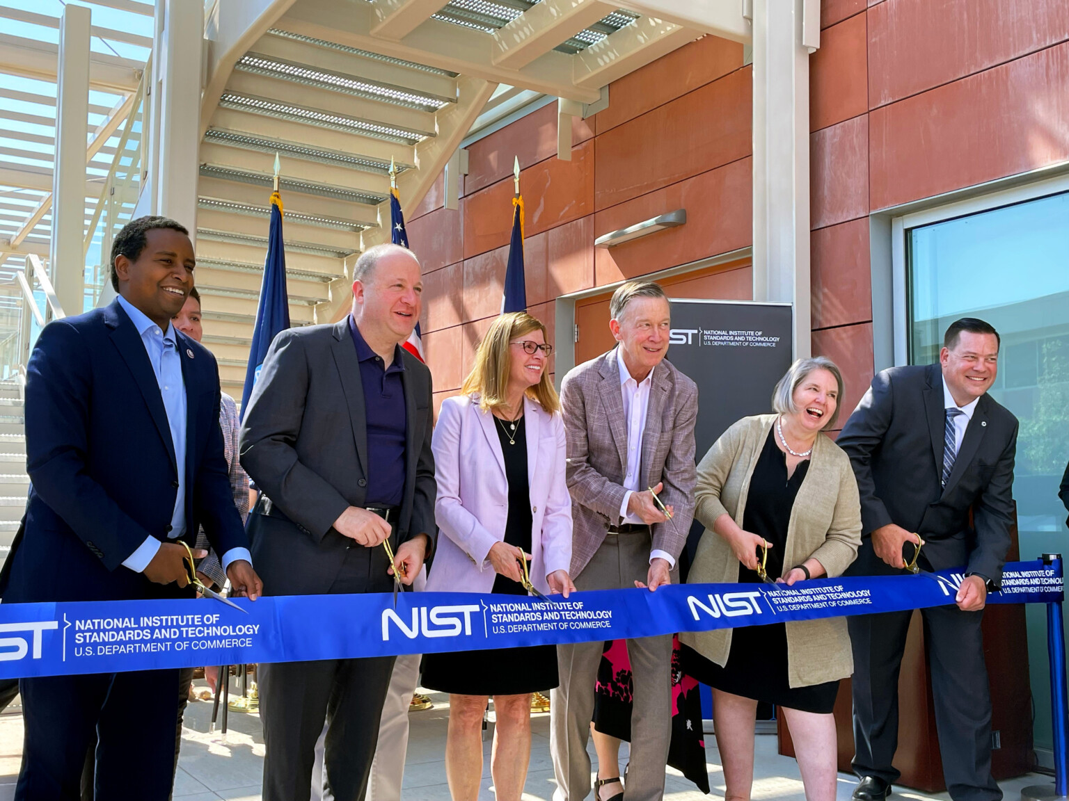 team cutting a ribbon National Institute of Standards and Technology Wing 5 Opens in Colorado; NIST Boulder