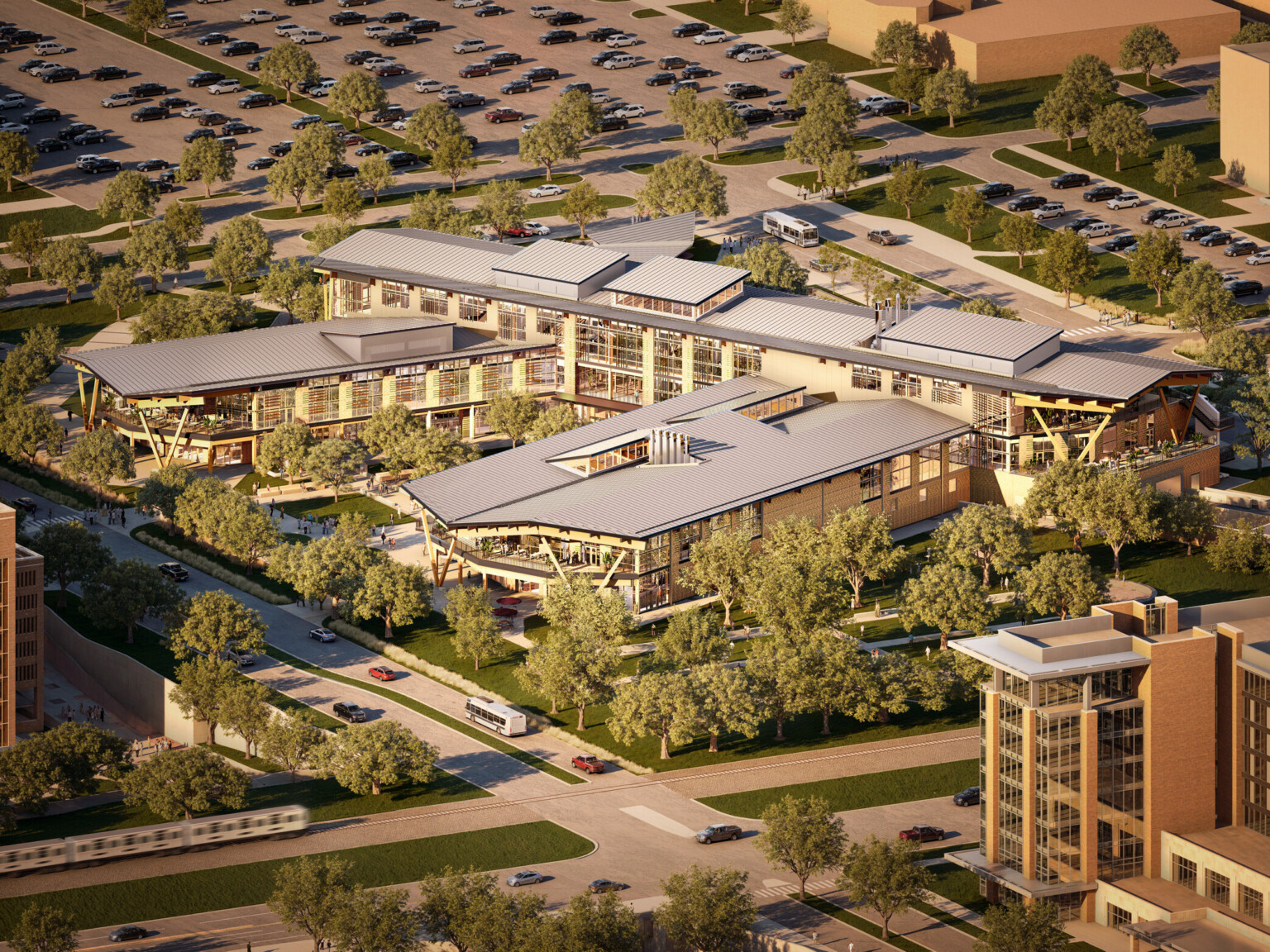 Texas A&M University Aplin Center aerial architectural rendering