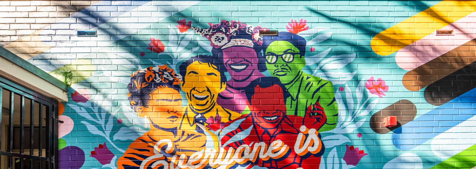 exterior mural showcasing diversity, equity, and inclusion at the Greater Whittier LGBTQ center