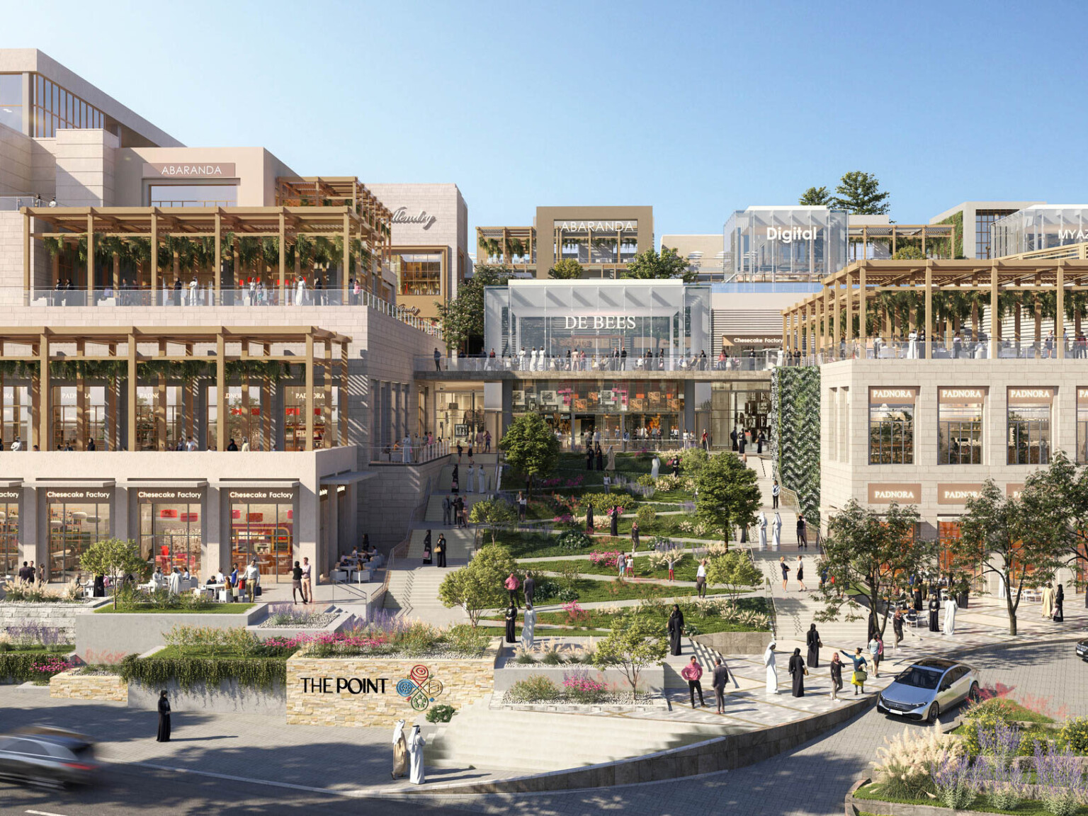 Abha Mixed-Use development in the Kingdom of Saudi Arabia. Multistory buildings around central green courtyard