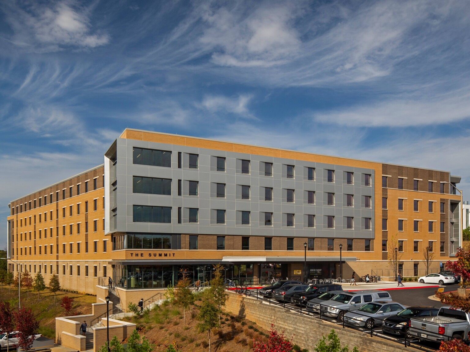 Exterior view of the Kennesaw University Summit Housing, multistory housing unit for healthcare
